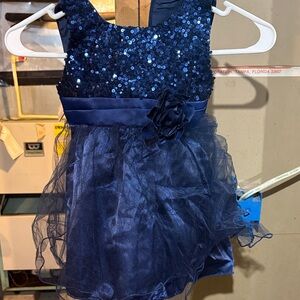 Girls Navy Sequin & Tulle Flower Party Dress